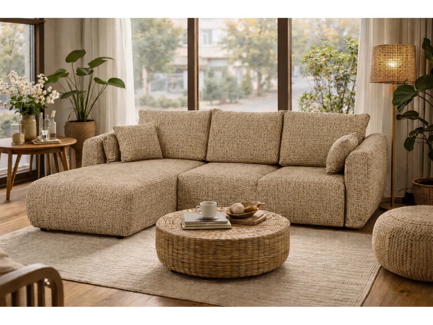 Canapé d’angle Santi avec fonction couchage et coffre – 255×165 cm – moderne, convertible, confortable pour le salon