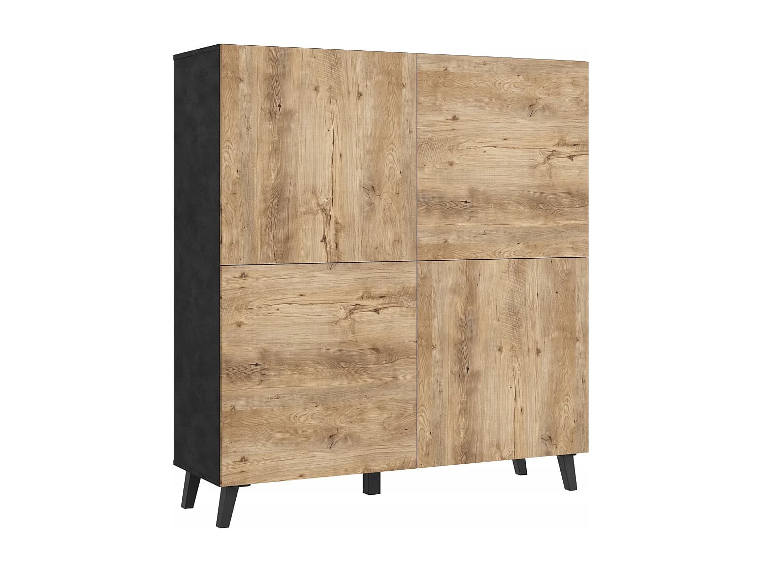 Commode haute moderne 120 cm sur pieds pour salon anthracite matera châtaignier