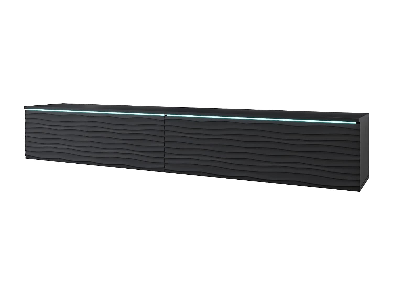 Meuble TV LOWBOARD D 180 cm, meuble de televisión, meuble de séjour, avec éclairage LED, couleur noir ondulé