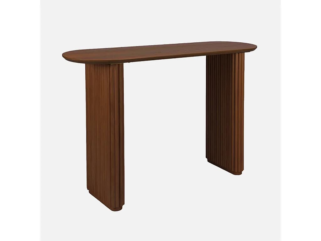 Console ovale bois d'hévéa placage chêne noyer - Gabrielle