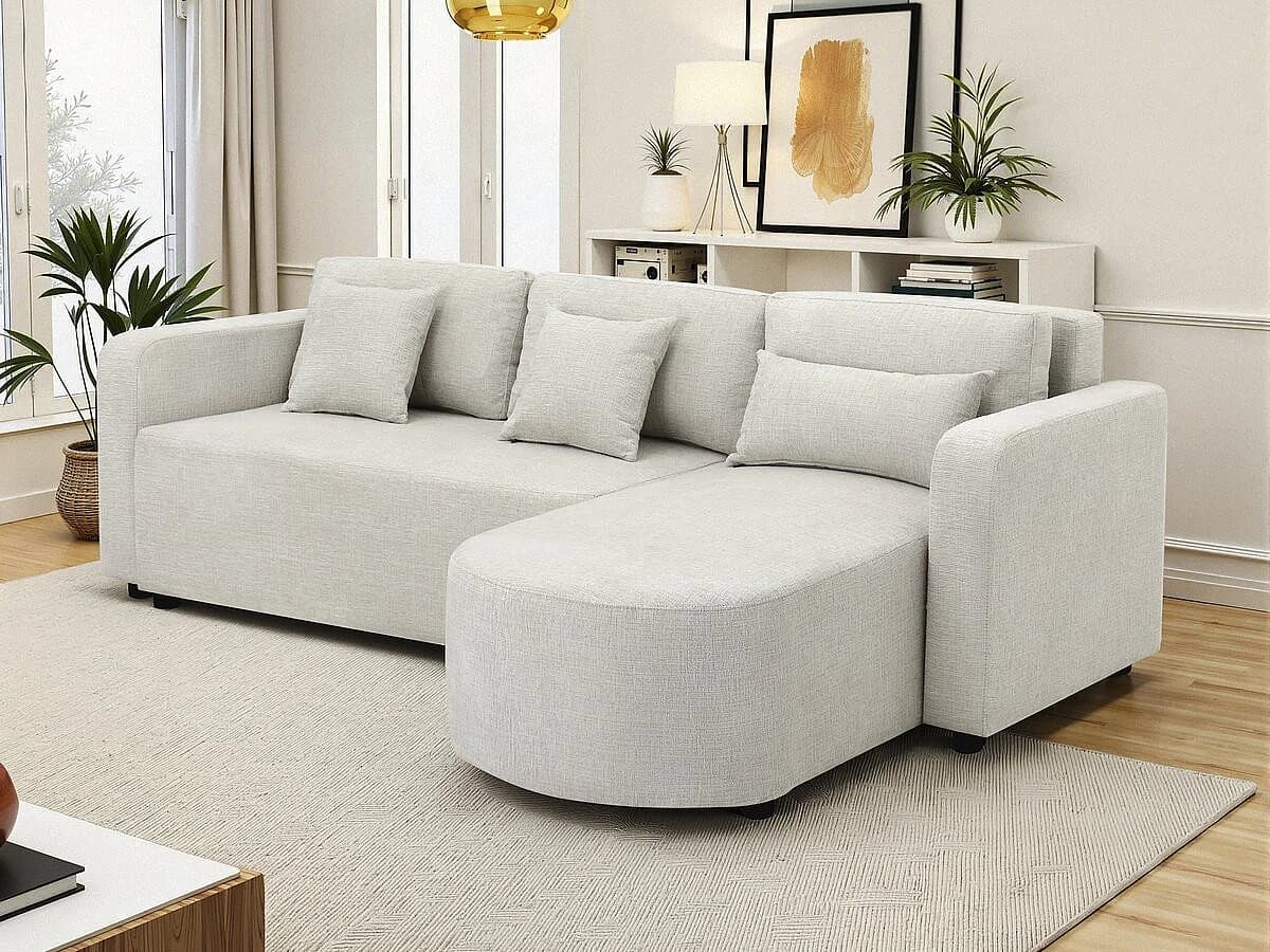 Canapé d'angle convertible/réversible en tissu "Charles" - 3 places - Beige