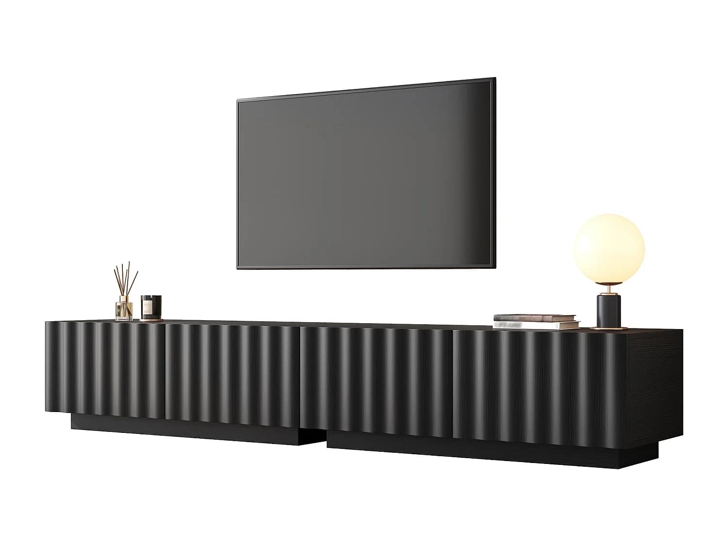 Meuble TV moderne 200x40x35 cm - Avec 4 tiroirs - Large plateau - MDF + panneaux de particules - Noir