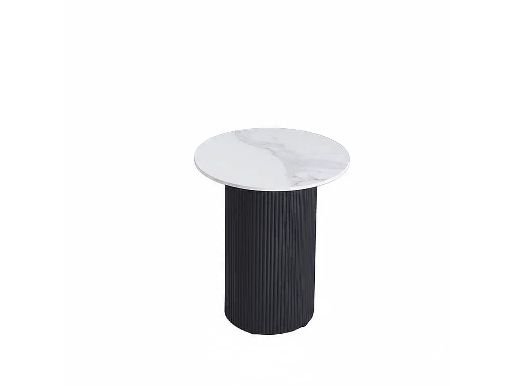 Guéridon VALMY Pieds Noirs Plateau Céramique Marbre Blanc Ø50 cm
