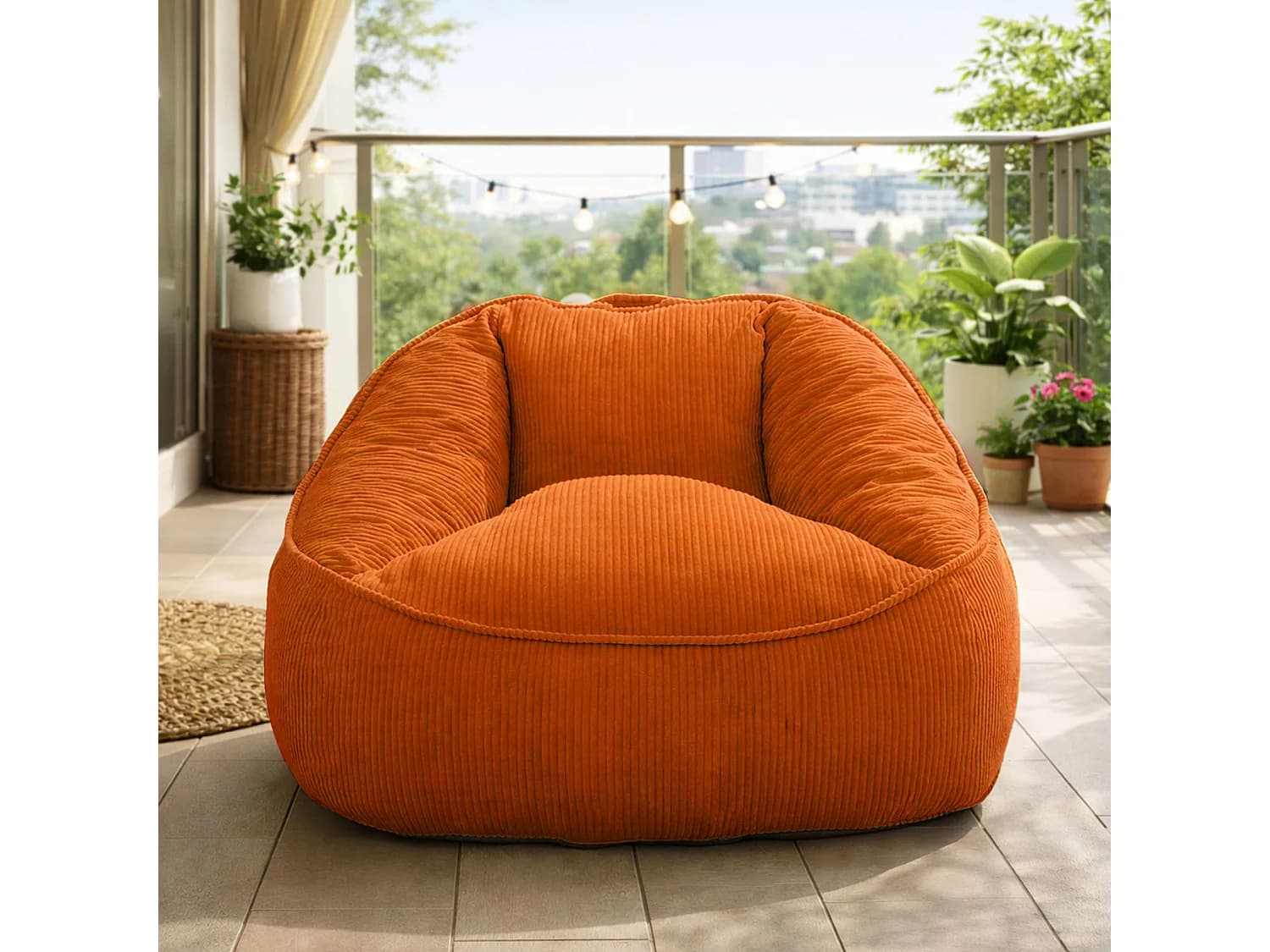 Pouf poire en velours côtelé, effet cocon et base antidérapante pour chambre et salon
