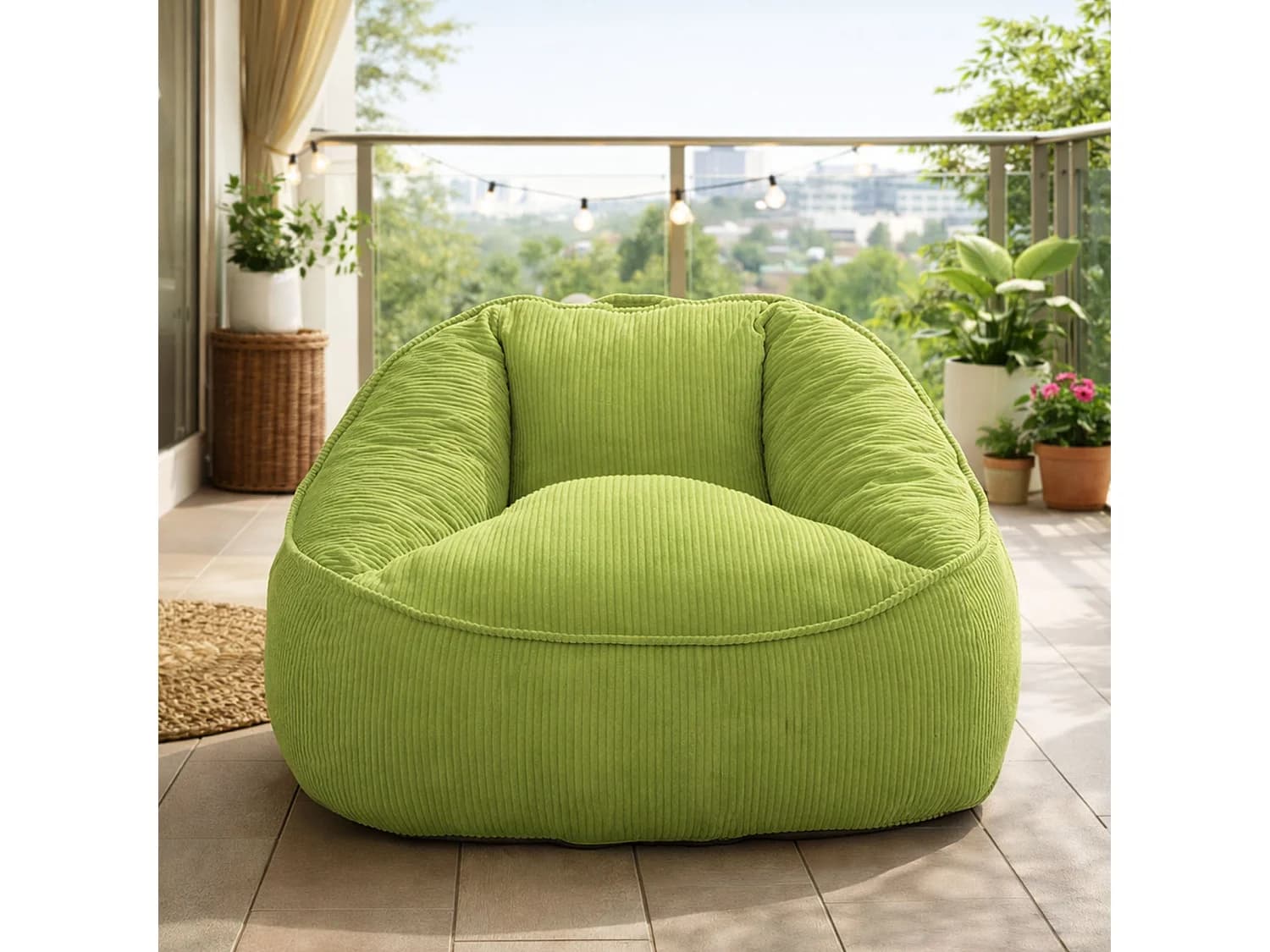 Pouf poire en velours côtelé, effet cocon et base antidérapante pour chambre et salon