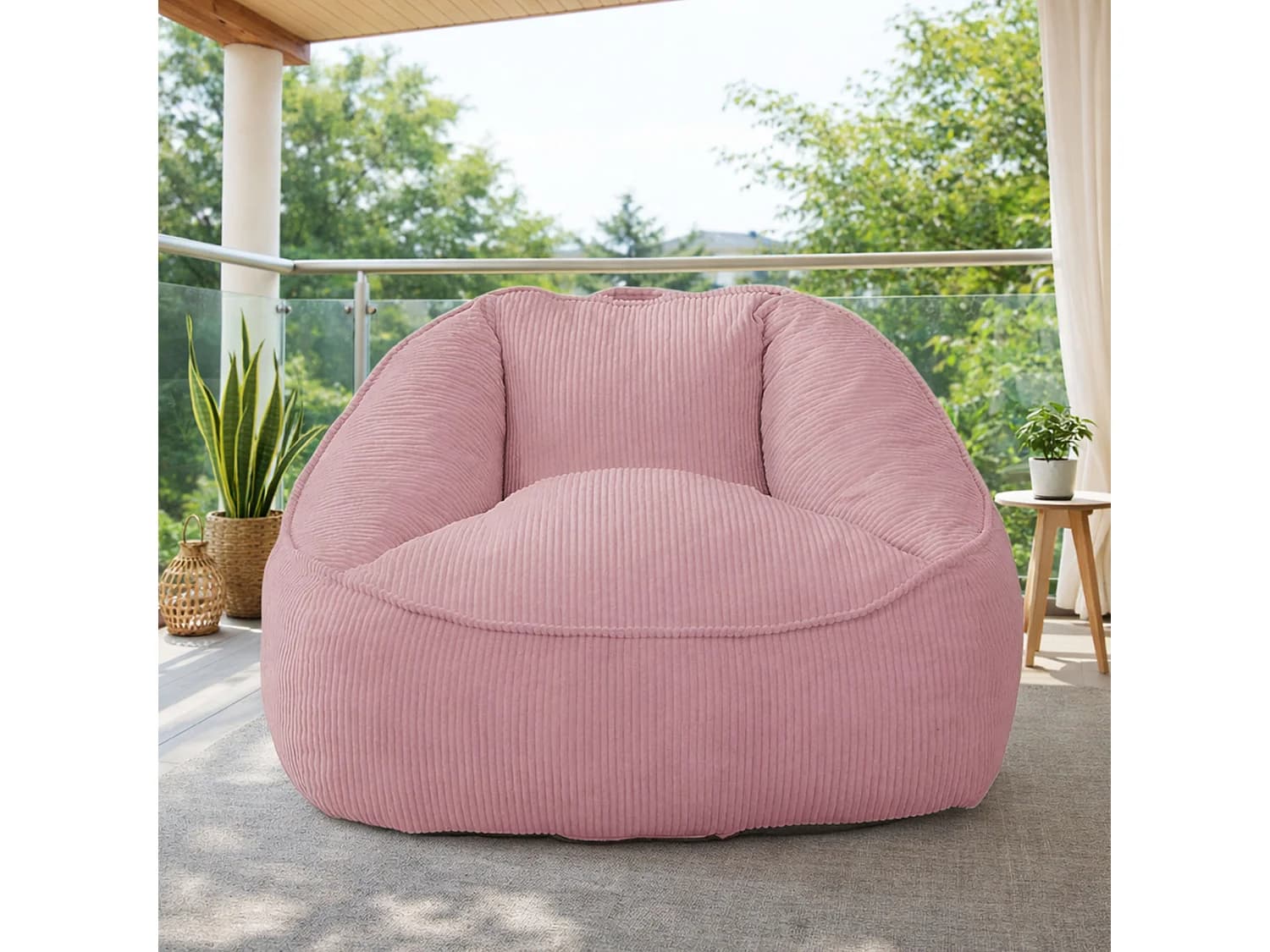 Pouf poire en velours côtelé, effet cocon et base antidérapante pour chambre et salon