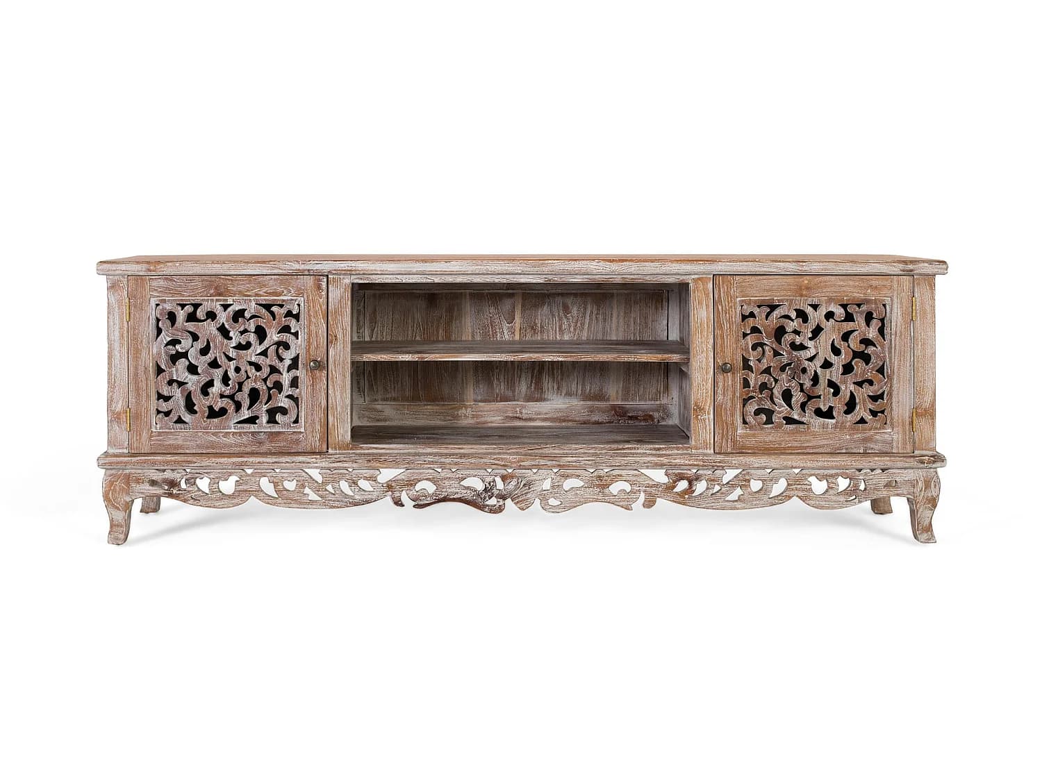 Meuble TV en teck 190 cm, style provençal vintage - 64 x 190 x 42