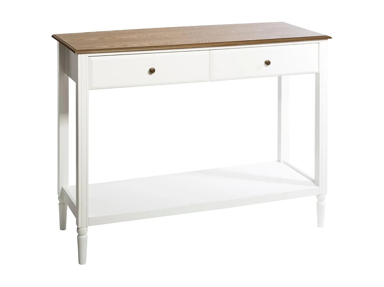 Meuble Console 2 Tiroirs en Bois Blanc et Naturel H 85 cm