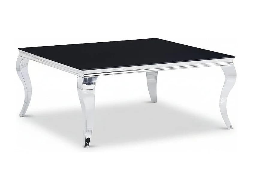Table Basse Carrée Chrome Verre Noir 100x100x45 cm BAROQUE