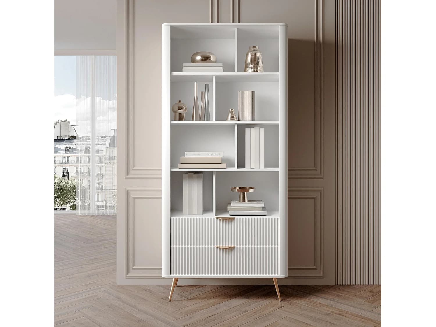 AX LIVING Bibliothèque moderne ouverte blanche Vespasia 88,2 x 193,8 cm