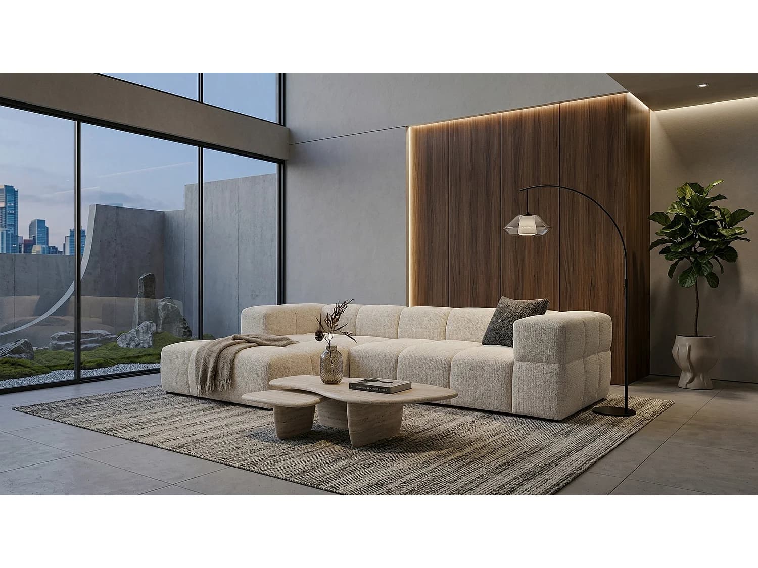 Canapé d’angle gauche Valley Bubble avec fonction couchage, design moderne, coloris blanc, super confortable