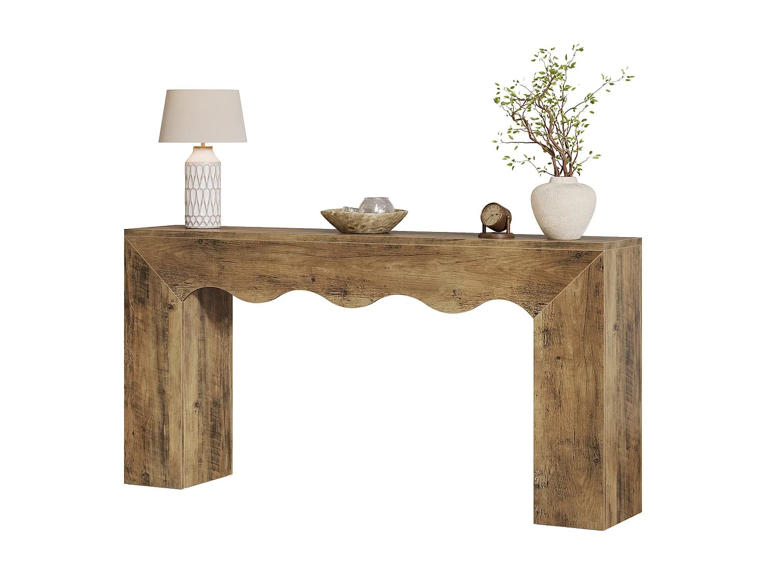 Console de 160 cm pour entrée étroite, table d'appoint avec design ondulé, table de canapé à placer derrière un canapé dans l'entrée.