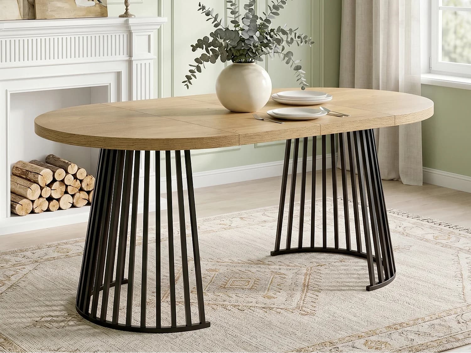 Table de salle à manger extensible 100/138/176x100 cm - Idéale pour 4 à 8 personnes - Plateau épais - Chêne et noir
