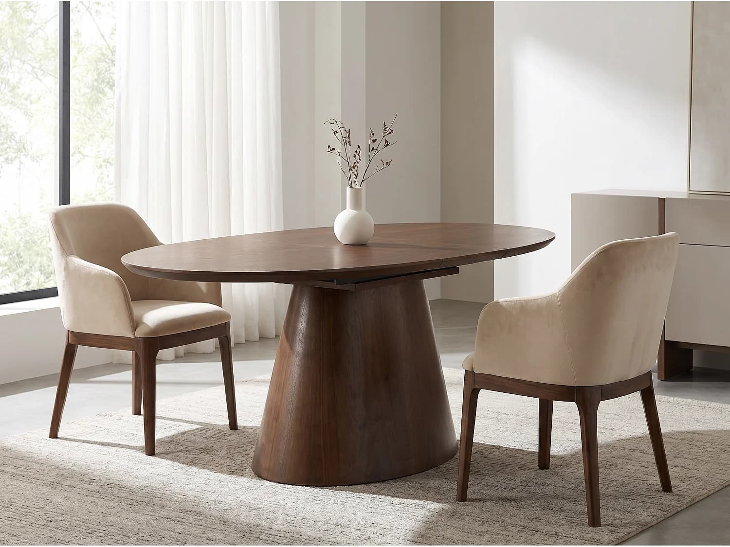 Table à manger Ovana - Extensible avec plateau et piétement en finition bois noyer 160 à 200 cm - Homeluxury