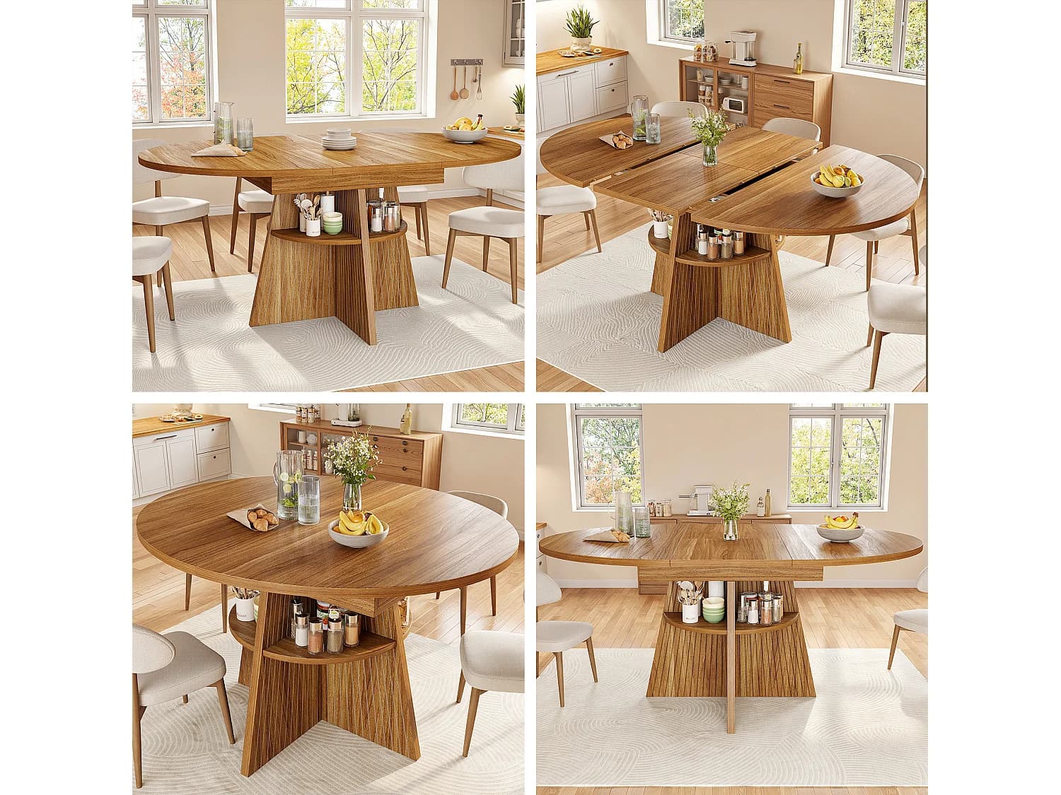 Table à manger extensible - 110/150 x 110 x 76 cm - pour 4 à 6 personnes - avec rangement - MDF - marron