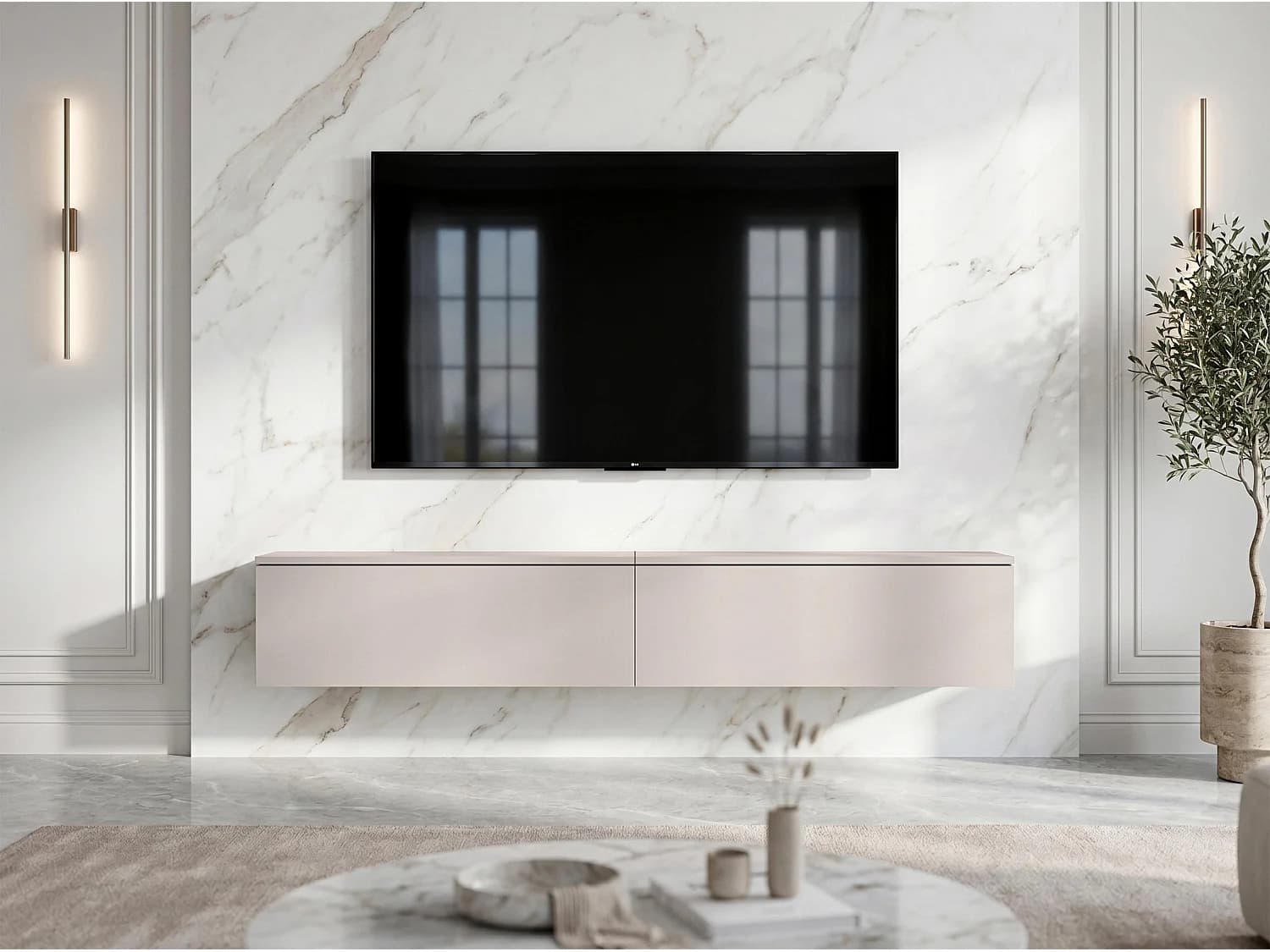 AX LIVING Meuble TV Barvo 2x100 cm Beige Cachemire Suspendu