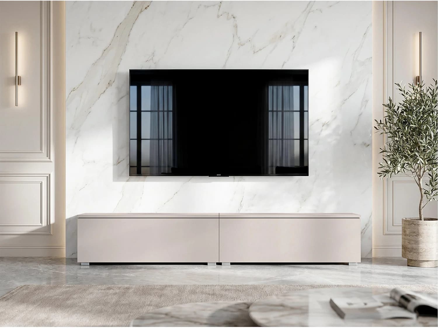 AX LIVING Meuble TV Barvo 2x100 cm Beige Cachemire Sur Pieds