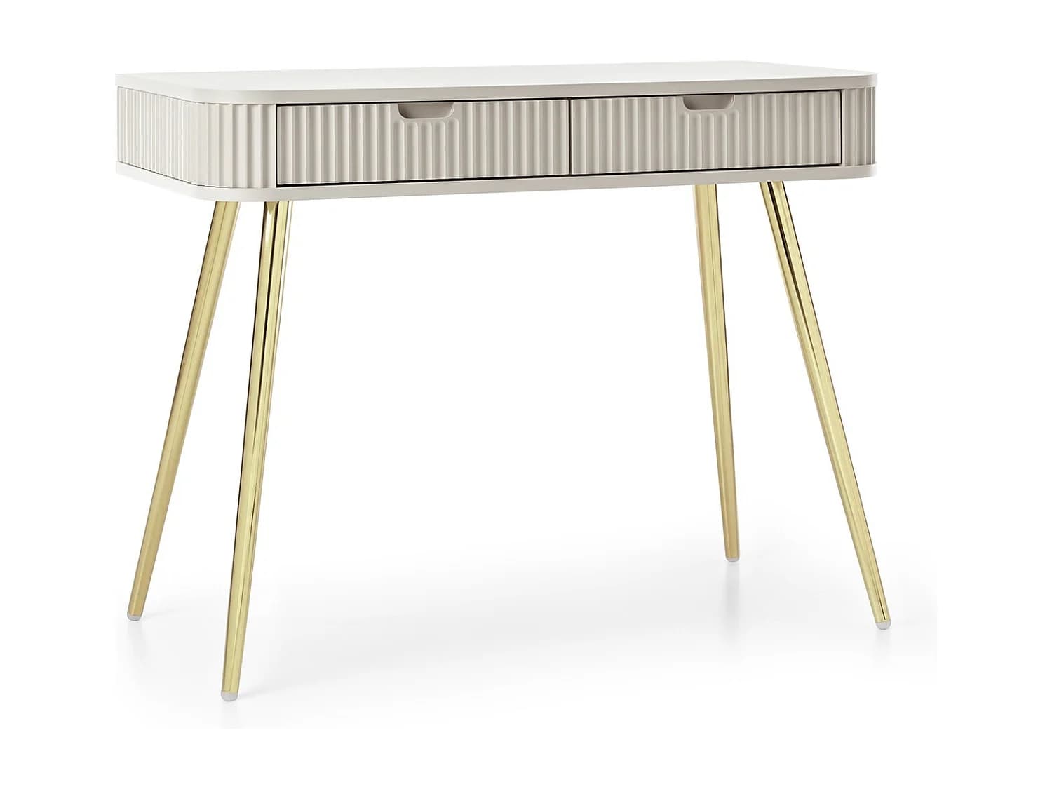 Table console avec tiroirs Gerly - console 100 cm, façades rainurées, cachemire + or