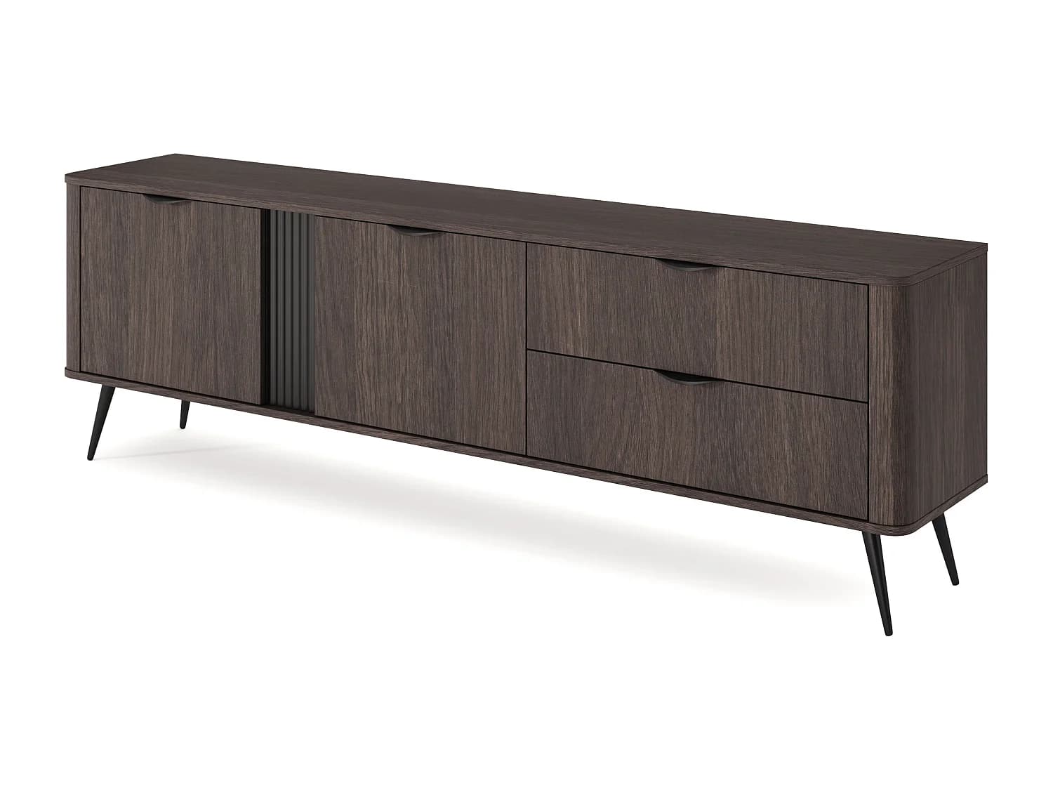Meuble TV avec tiroirs Estera - 2 portes, bois foncé - large commode TV pour le salon sur pieds - chêne Dunin