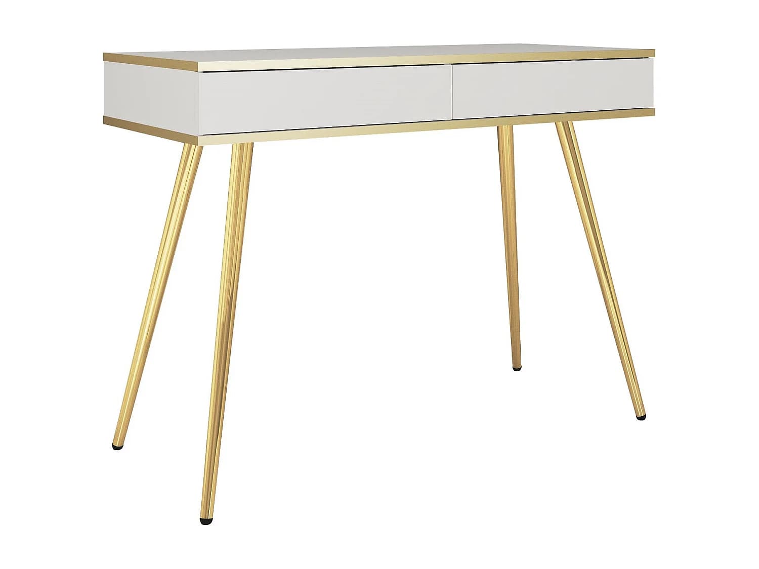 Coiffeuse 100 cm pour chambre Rodi, tiroir, détails dorés - blanc + or