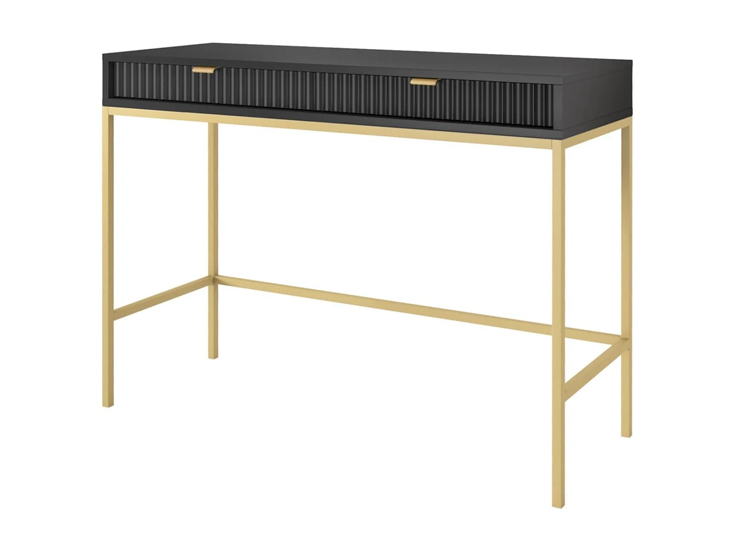 Table console 100 cm Galla - 2 tiroirs, console de chambre, Noir + Or