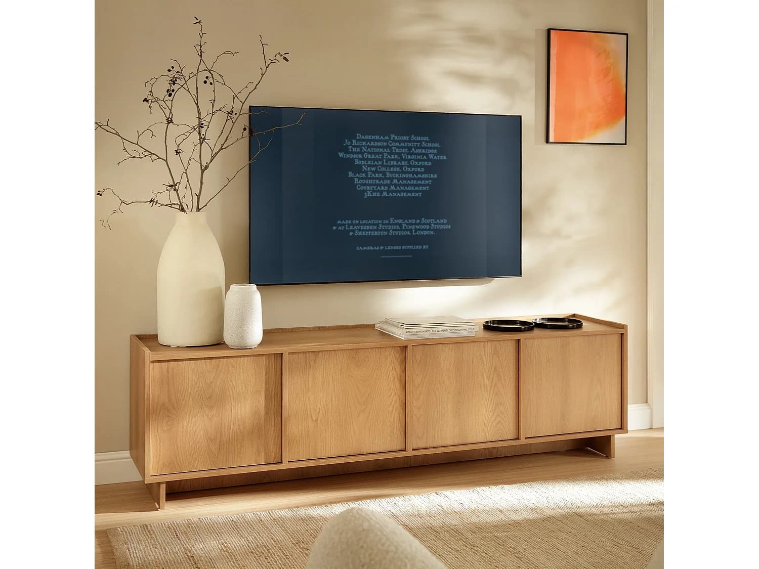 Meuble TV SUNA 195 cm - Chêne Caramel et système Push to Open