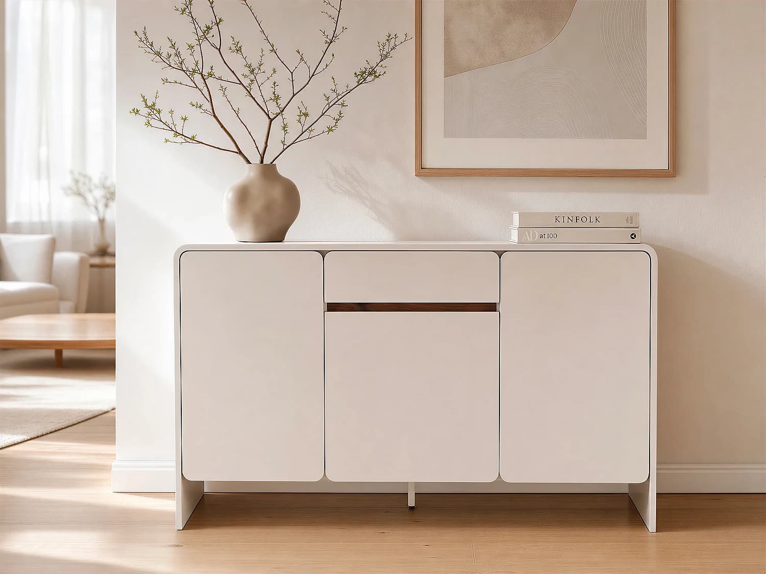 Buffet avec 3 portes et 1 tiroir - Beige et naturel foncé - DYSARA