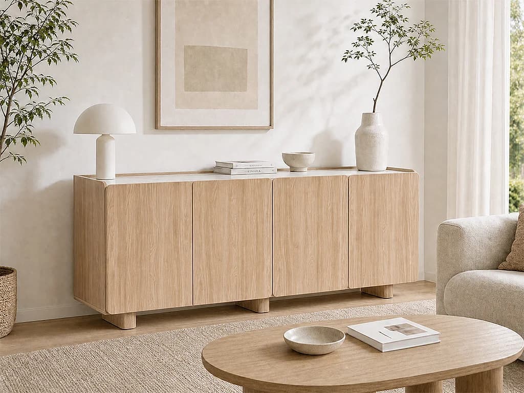 Buffet avec 4 portes - Naturel clair et beige - NOZYLO