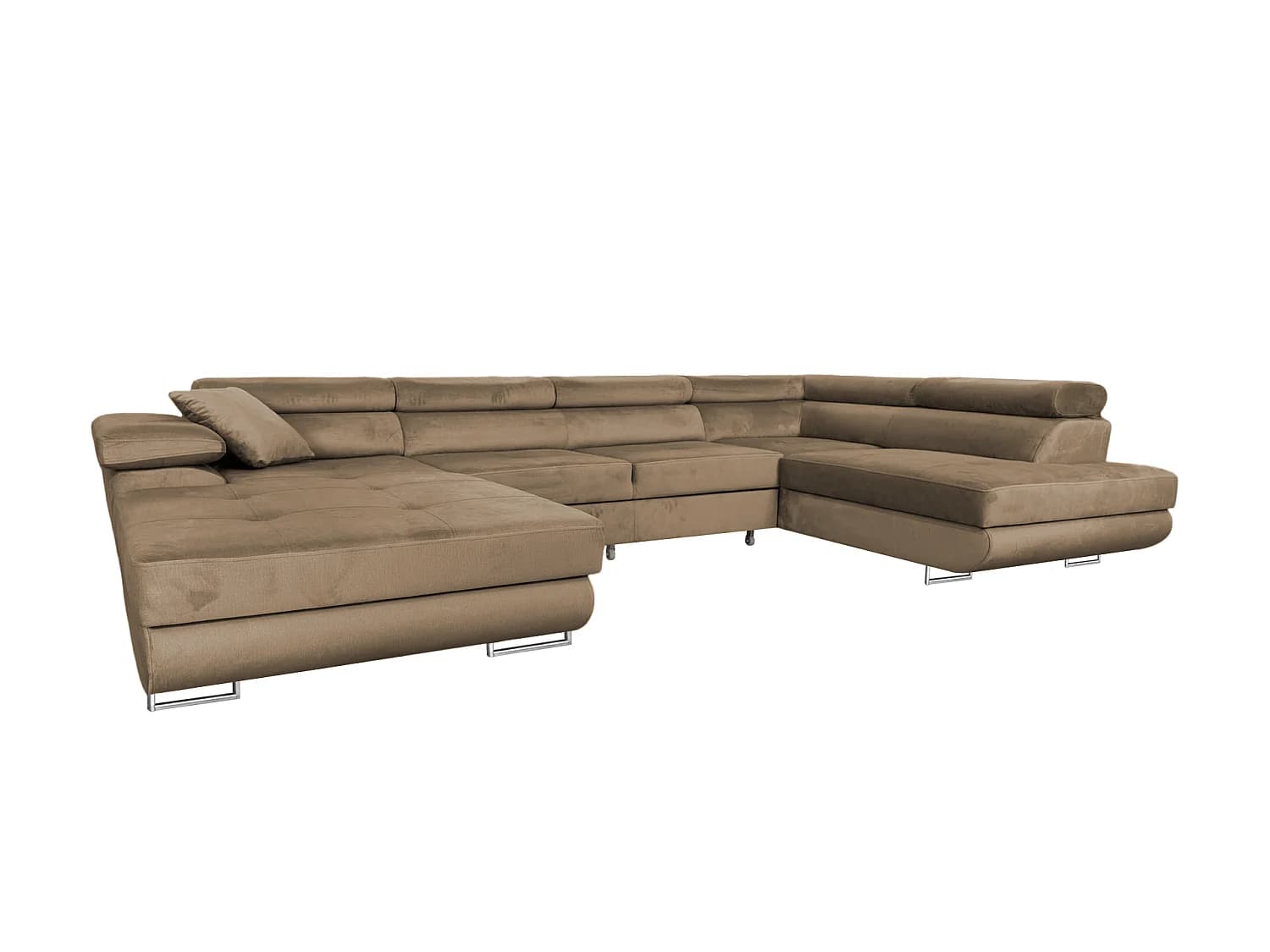Canapé-lit moderne en forme de U en velours avec rangement - Comfortino Furniture Rodrigo en marron clair