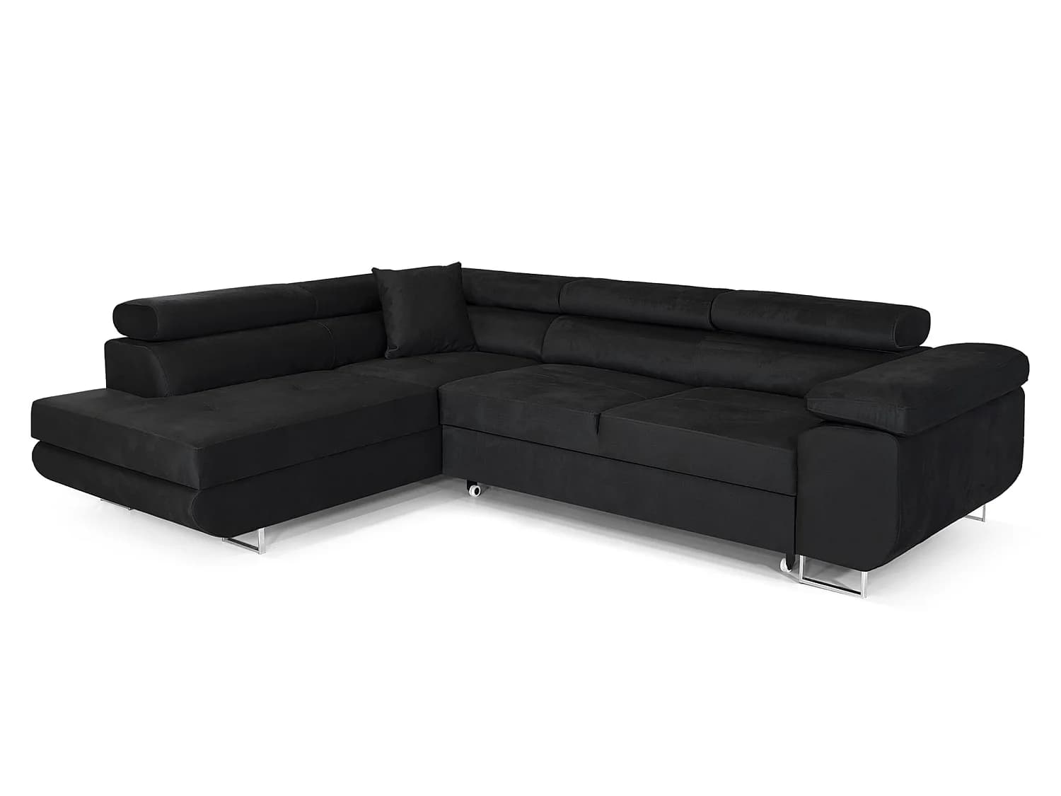 MEUBLE COMFORTINO PASTI Canapé en Forme de L Noir en Velours avec Rangement Angle Gauche Design Moderne