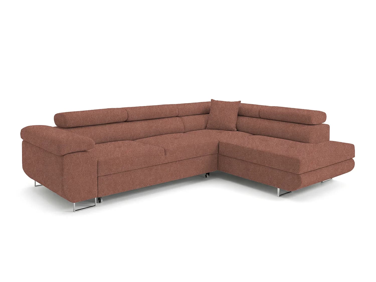Comfortino Furniture Canapé-lit PASTI L-Form avec Rangement Velours Terracotta Design Moderne