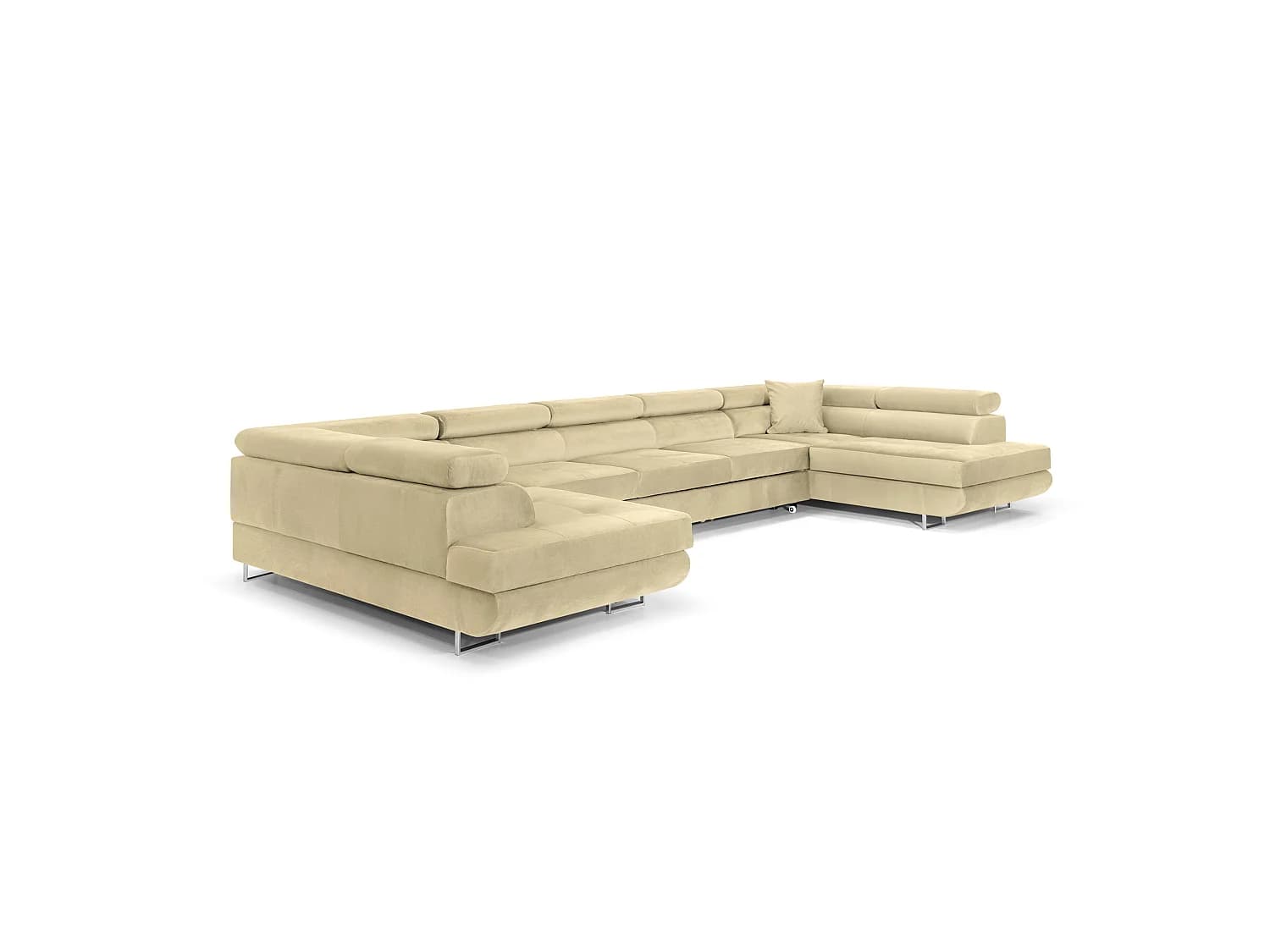 CANAPÉ D'ANGLE COMFORTINO FURNITURE PASTI U-Form Beige en Velours avec Canapé-Lit et Rangement