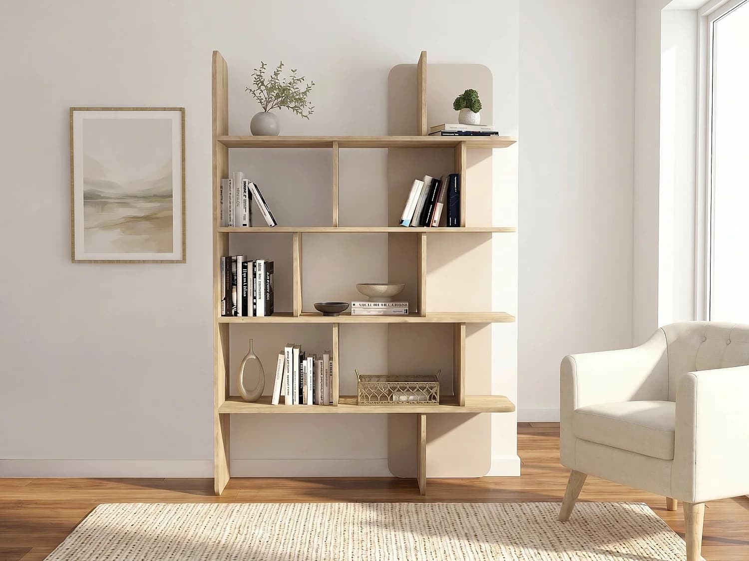 Etagère murale avec 4 tablettes - Naturel clair et Beige - MINALVA
