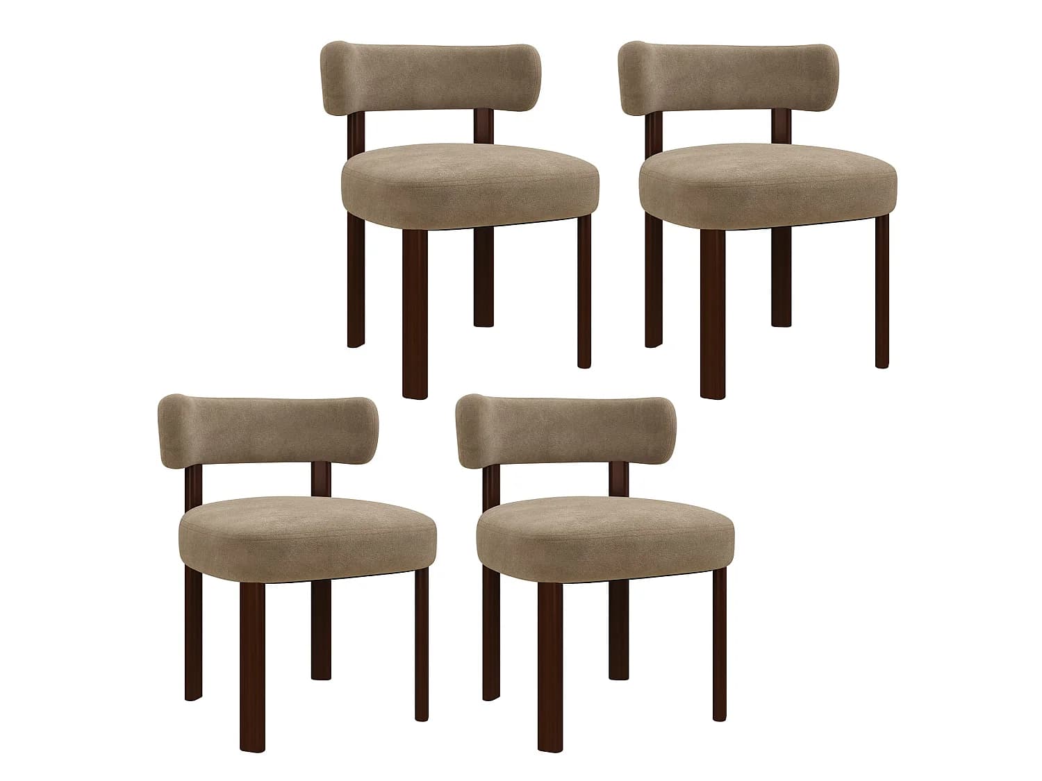 Lot de 4 chaises de salle à manger en bois massif marron SMARTUE, tissu velours, dossier incurvé