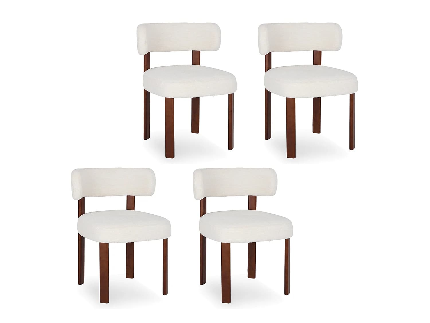 Lot de 4 chaises de salle à manger en bois massif beige SMARTUE, tissu bouclé, dossier incurvé