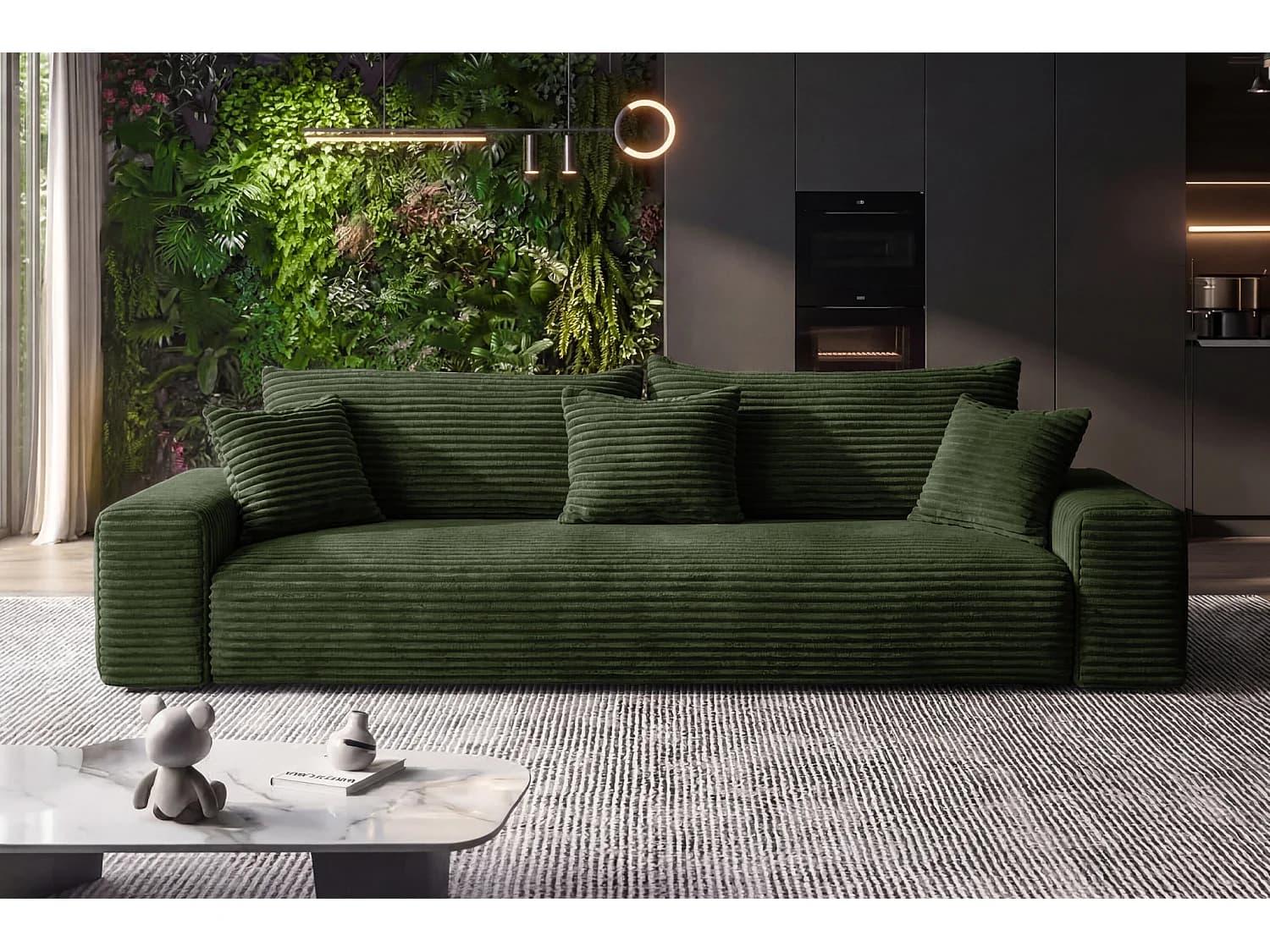 Canapé convertible avec coffre en velours côtelé vert foncé 265 cm - CORDO