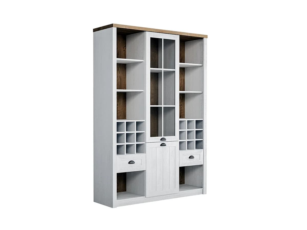 Vaisselier 2 portes 2 tiroirs 8 niches Léandre Blanc et Bois