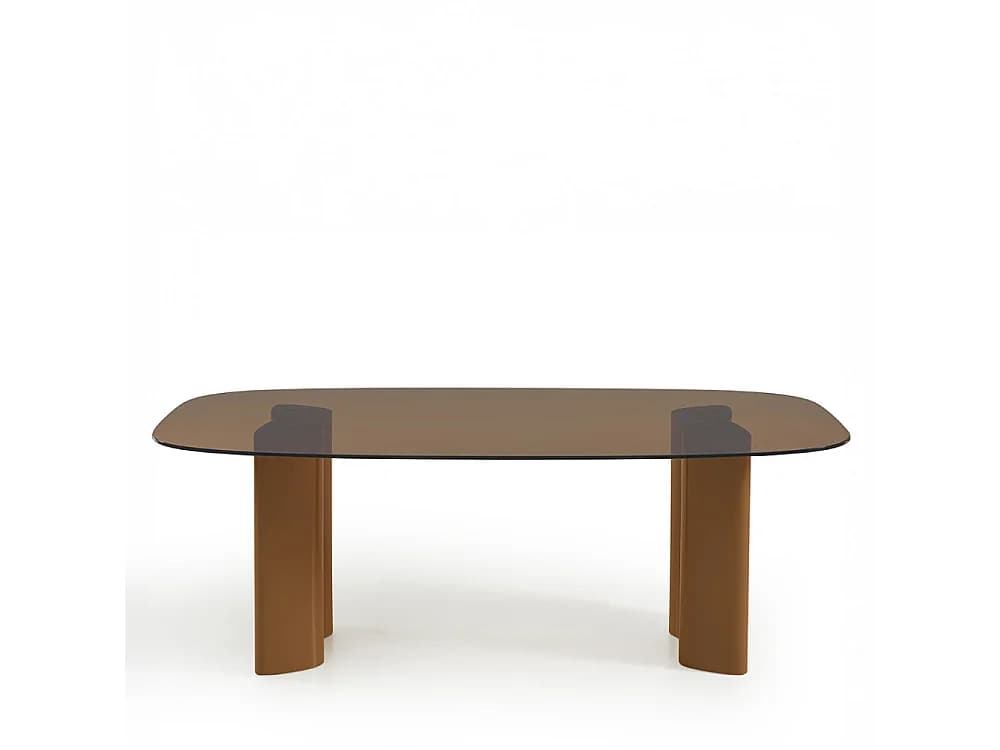 Alty - Table à manger 8 personnes en verre et pieds bois terracotta - Verre ambré
