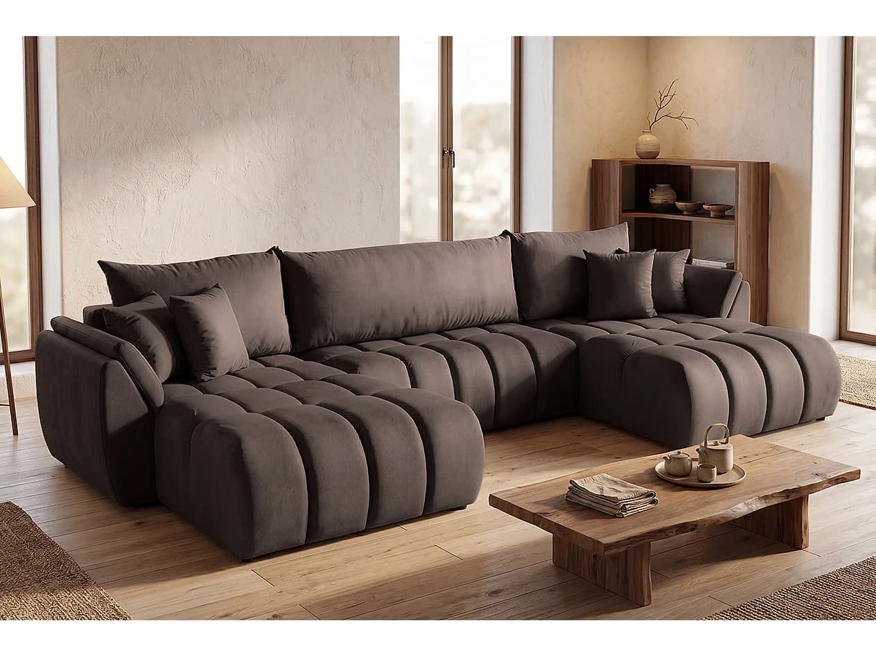 Canapé d'angle en U avec fonction couchage Oti, Monolith marron (15)