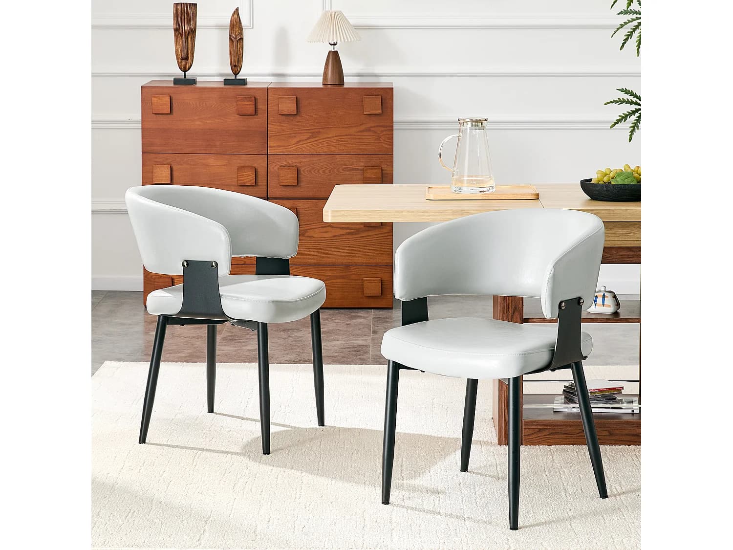 Lot de 2 chaises de salle à manger avec accoudoirs en similicuir gris