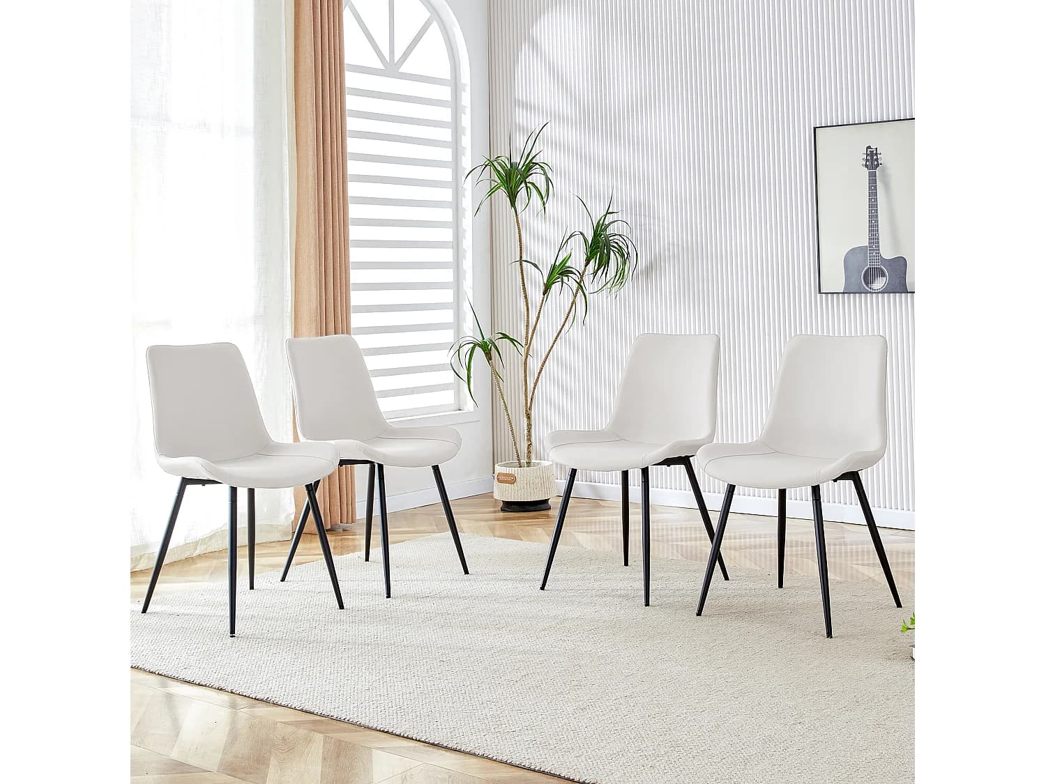 Lot de 4 chaises de salle à manger en similicuir blanc avec pieds en métal noir
