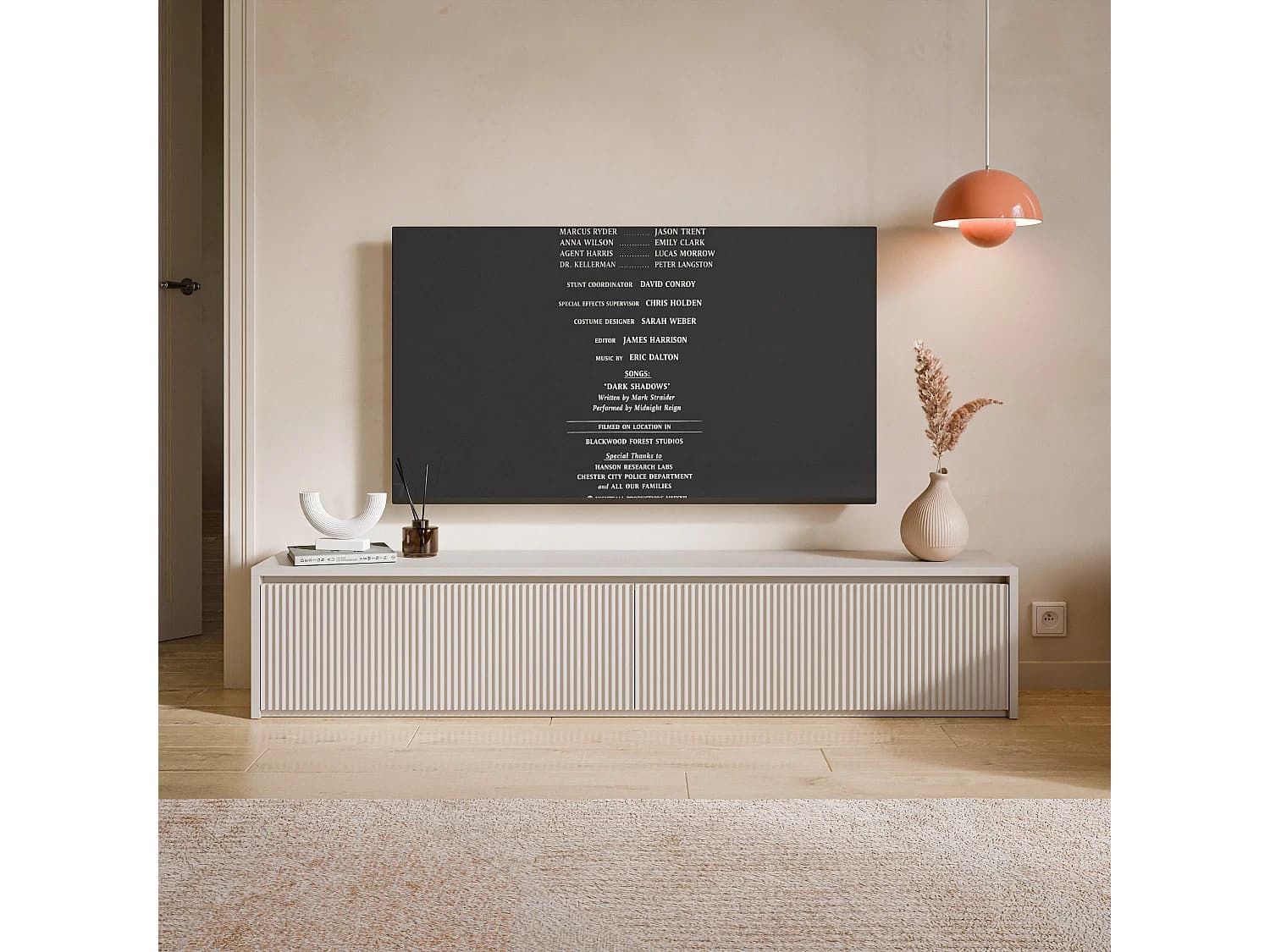 Meuble TV 2 portes – Gris cachemire – 180 cm – VEMMI