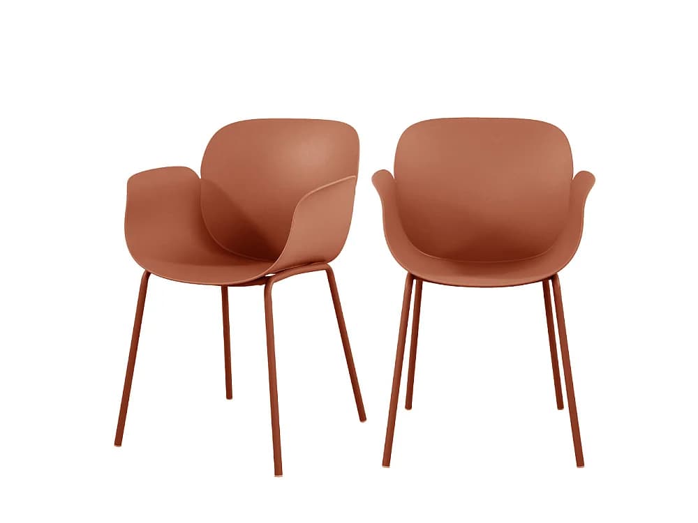 Acapulco - Lot de 4 fauteuils de table intérieur et extérieur en plastique et métal - Terracotta