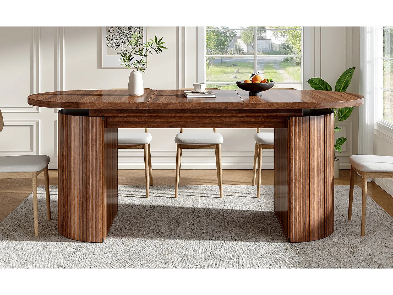 Table à manger extensible 80x120-160 cm avec rangement caché - Marron foncé