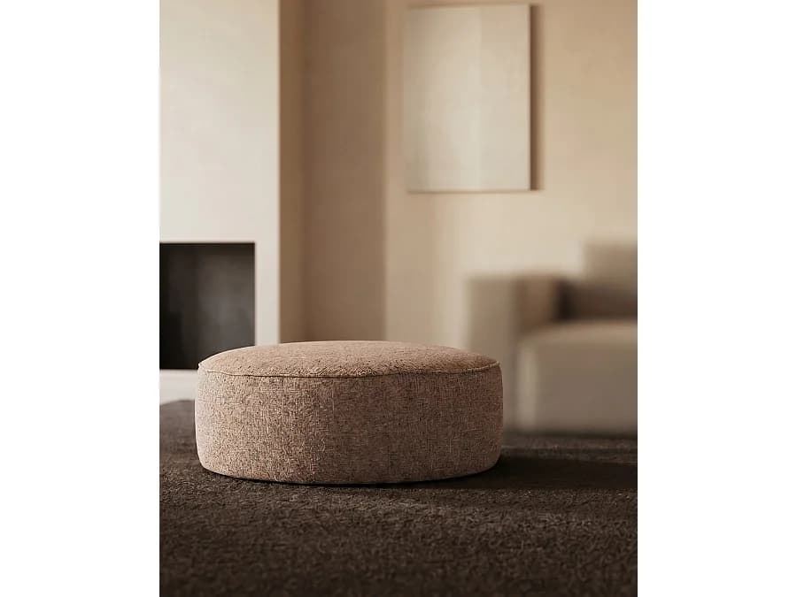 Élise - Pouf rond en tissu beige