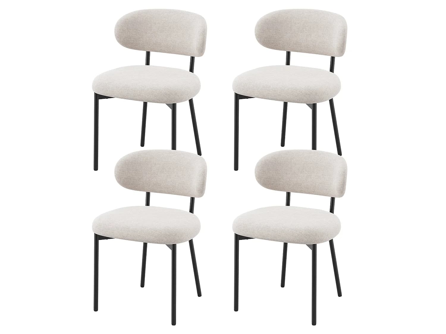 Lot de 4 chaises de salle à manger avec dossier et pieds en métal – Chaises modernes rembourrées en tissu pour cuisine, salle à manger ou salon，beige