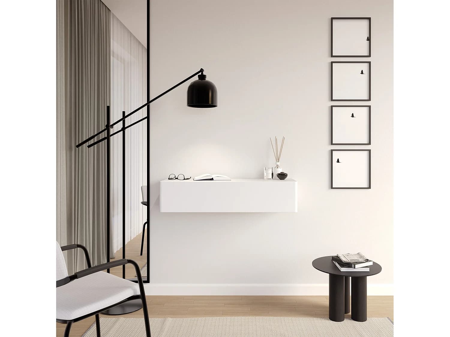Console suspendue avec 1 tiroir - 90 cm - blanc - OLIO