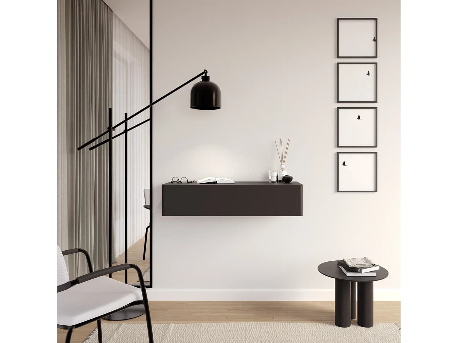 Console suspendue avec 1 tiroir - 90 cm - noir - OLIO