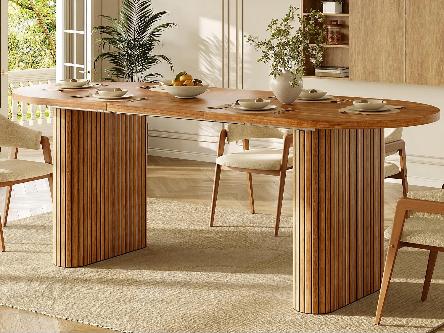 Table à Manger Extensible 120-160x80cm - table à manger ovale en bois - bureau épaissi - MDF + métal - Marron