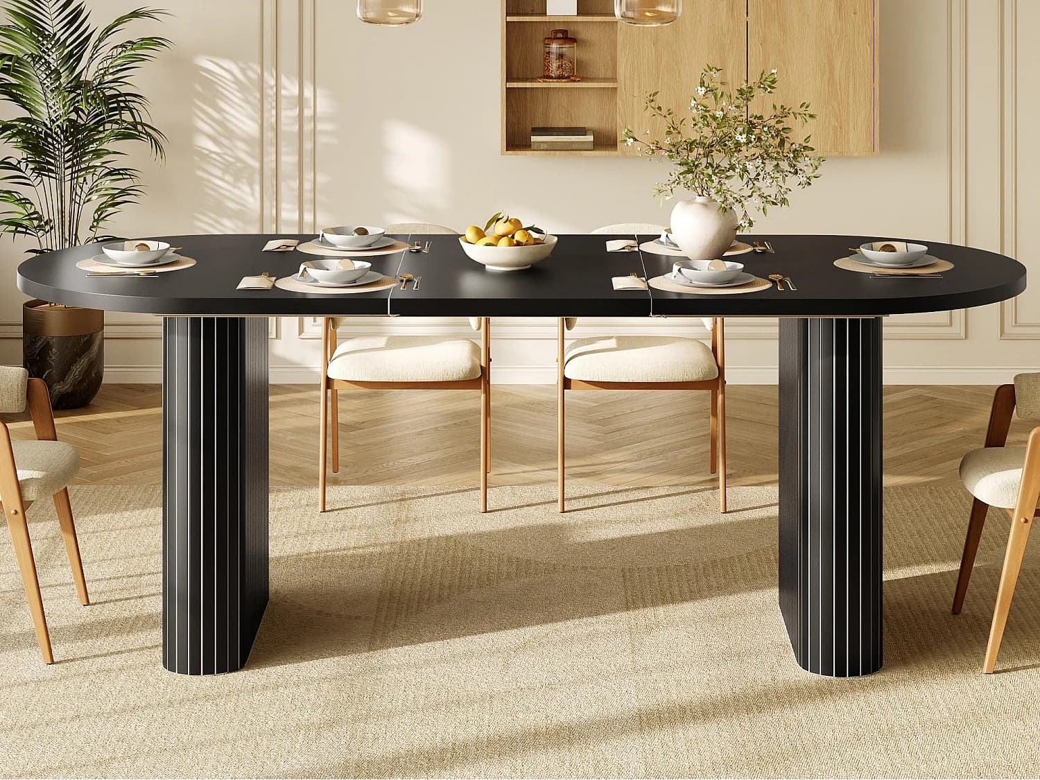 Table à Manger Extensible 120-160x80cm - table à manger ovale en bois - bureau épaissi - MDF + métal - Noir